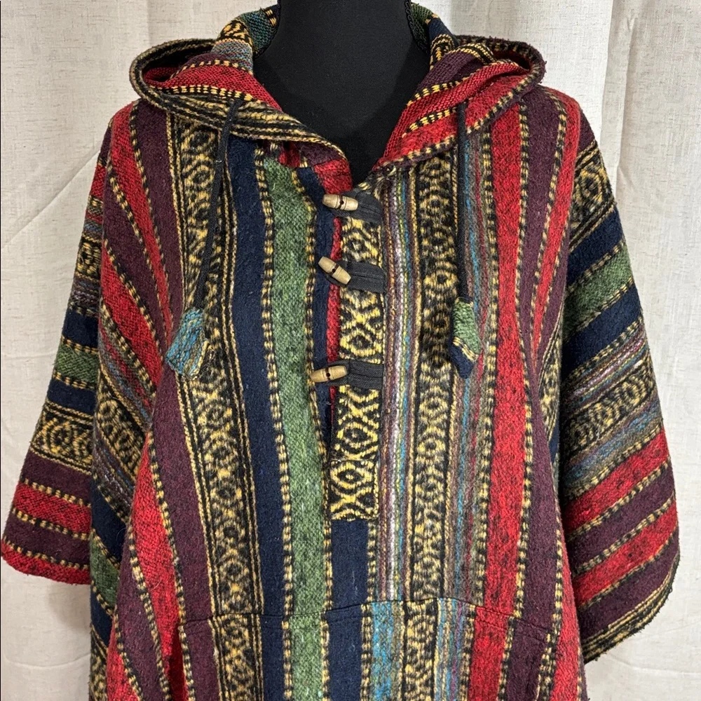 Multicolor Striped Hooded Poncho - Picture 1 of 7